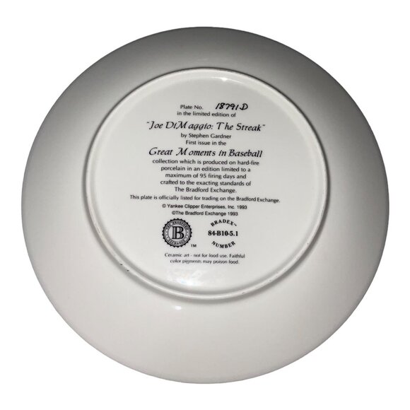 Joe DiMaggio The Streak Collectors Plate By Bradford Exchange - Picture 2 of 2